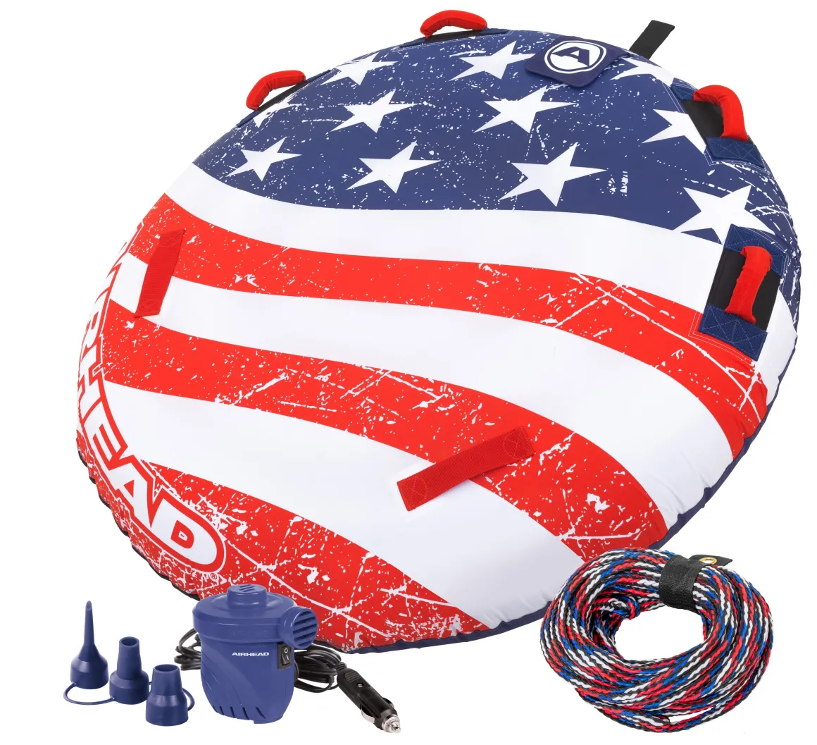Stars & Stripes Kit | 1 Rider Towable Tube, Pump, Rope for Boating